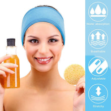 Blue terry cloth spa headband, stretchy stretch-fit for makeup and shower