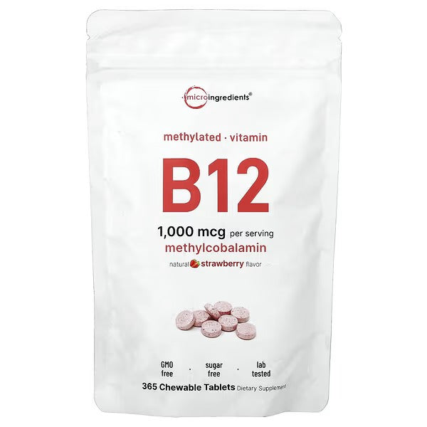 Micro Ingredients, Vitamin B12, Natural Strawberry, 1,000 mcg, 365 Chewable Tablets
