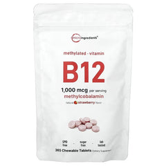 Micro Ingredients, Vitamin B12, Natural Strawberry, 1,000 mcg, 365 Chewable Tablets