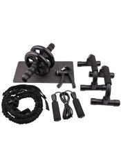 Huitich 6-in-1 fitness kit with ab roller, push-up bars, jump rope, resistance band, hand grip, and exercise mat