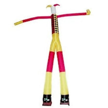 Inflatable dancing tube man with white headpiece, pink/yellow legs, black boots