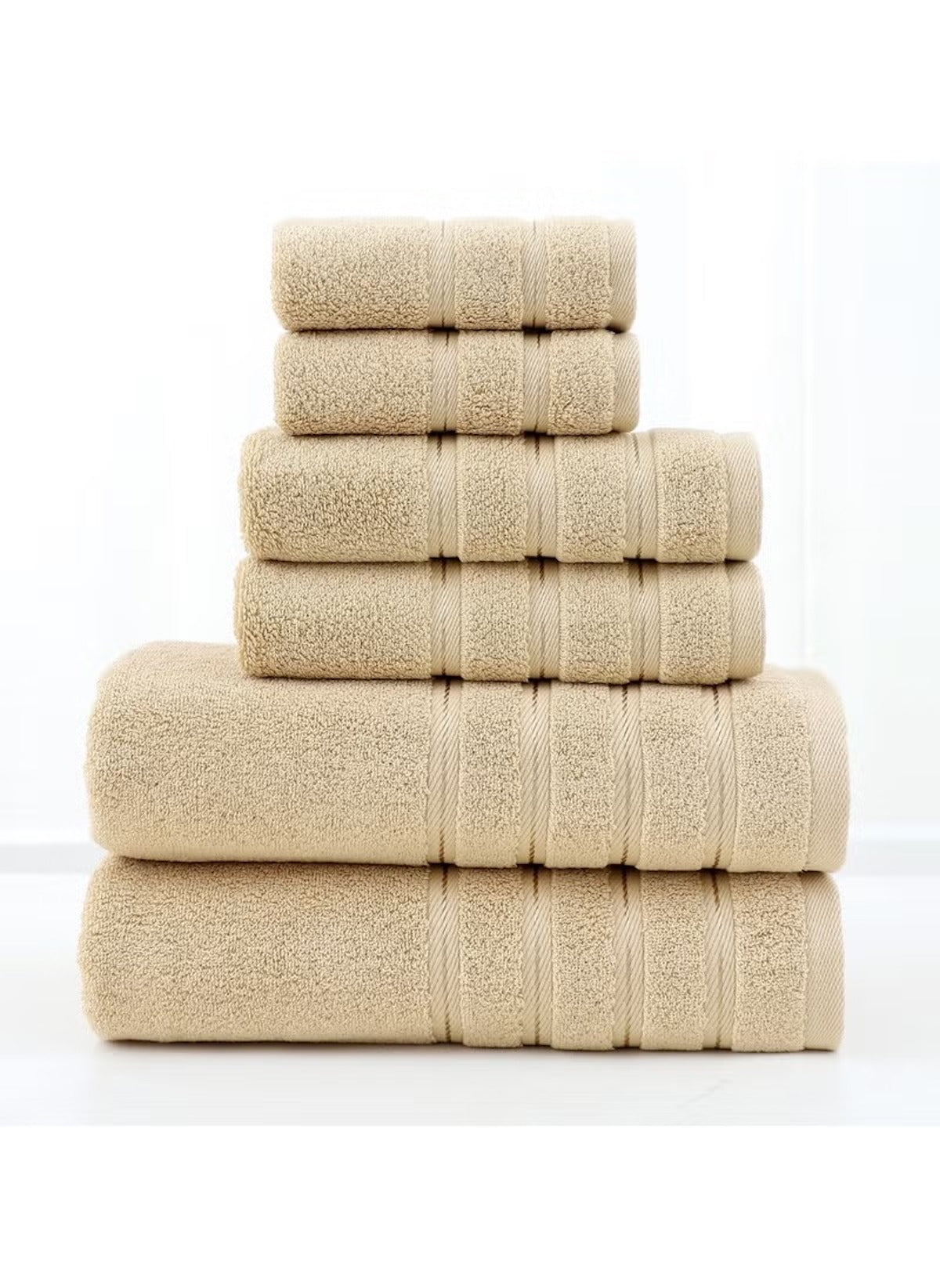 Huitich beige 6 piece towel set stacked neatly showcasing soft and absorbent fabric