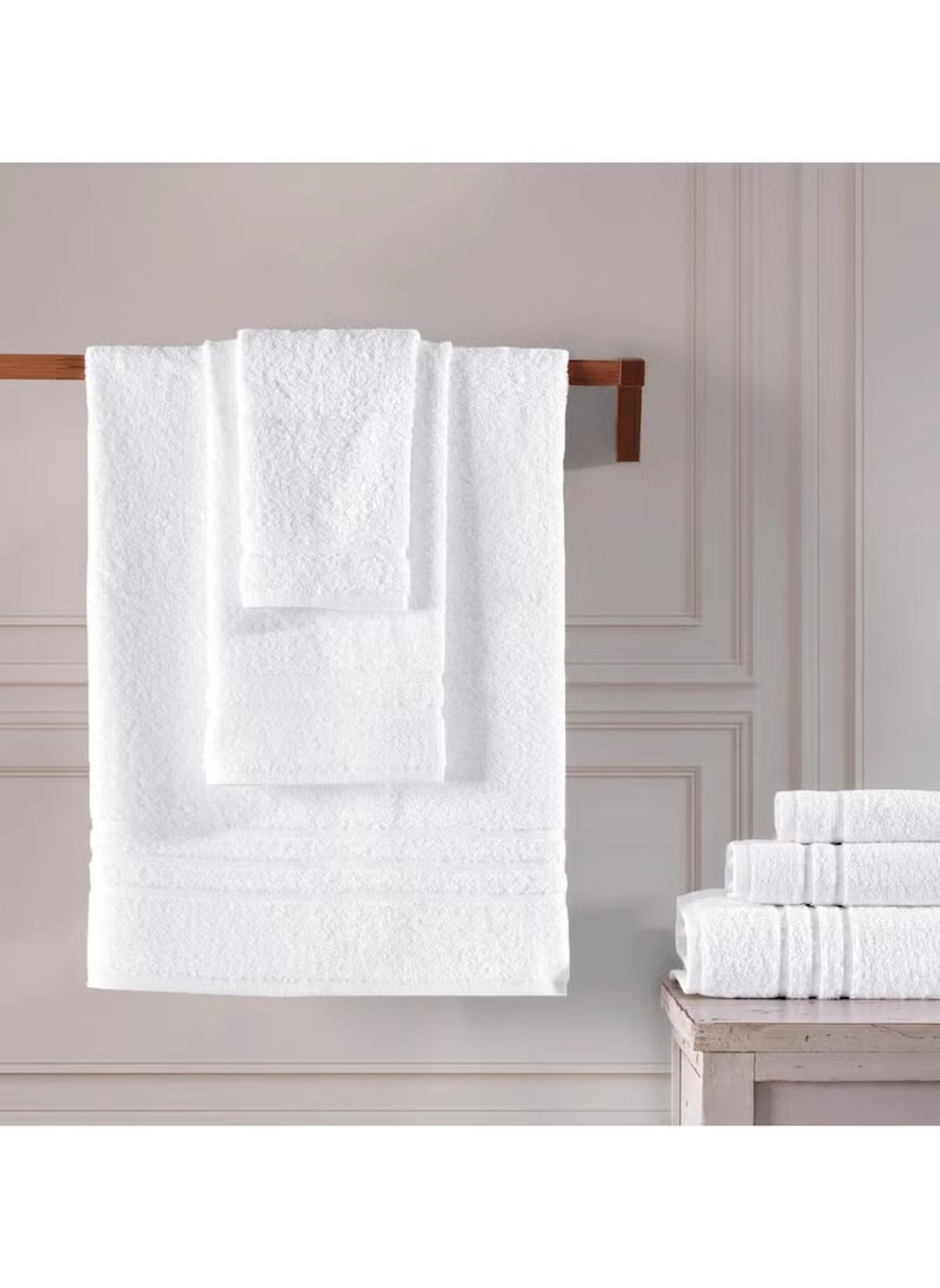 Huitich 6 piece towel set in white with soft absorbent texture displayed on wooden rack and folded on table