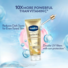 Vaseline Essential Even Tone Body Lotion with moisturising petroleum jelly, Flawless Glow, Gluta-Hya Serum Burst UV, 10X More Powerful than Vitamin C, 200ml