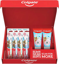Kids toothpaste set in red box with two Colgate 0-2 first smiles toothpaste tubes