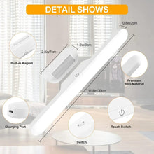 Under-cabinet LED light bar details: built-in magnet, charging port, touch switch, white