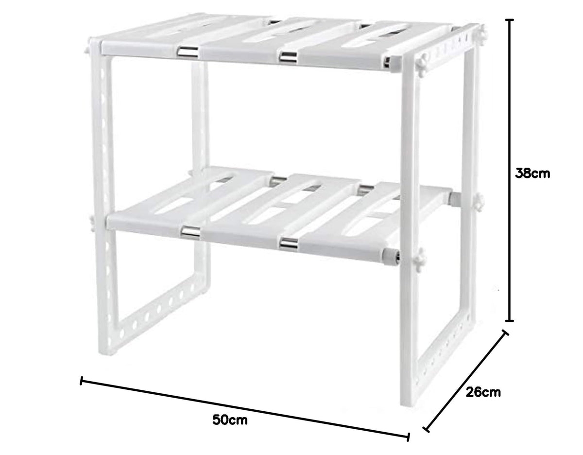 Expandable Under Sink Storage 2 Tiers, Kitchen Adjustable Storage Organizer Rack, White