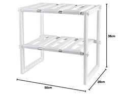 Expandable Under Sink Storage 2 Tiers, Kitchen Adjustable Storage Organizer Rack, White