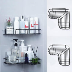 2Pcs Corner Shower Shelves，Self Adhesive No Drilling Wall Mounted Shower Storage Shelf Organizer For Your Bathroom, Kitchen And Toilet，Iron Art，Black