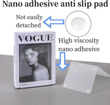 Clear acrylic anti-slip pad with nano adhesive spots for secure bookend grip.