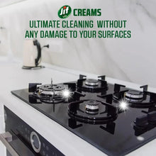 Jif Cream cleaning slogan with logo over gas hob