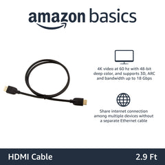 Cable HDMI de alta velocidad de Amazon Basics (18 Gbps, 4K/60 Hz) - 1 m (3 pies), negro, para consolas de videojuegos, televisores, computadoras personales, Xbox y proyectores.