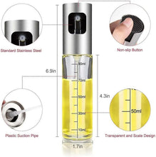 Stainless oil spray bottle with transparent scale and suction pipe close-up details