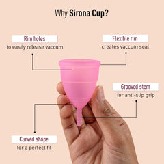 Sirona Reusable Menstrual Cup for Women with Pouch | Ultra Soft Odour & Rash Free | 100% Medical Grade Silicone | No Leakage | Protection for Up to 8-10 Hours | US FDA Registered - Medium (Pack of 1)