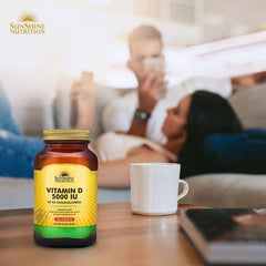 Sunshine Nutrition Vitamin D 5000 Iu (D3 Cholecalciferol), 100 Tablets | Promotes Strong Bones, Teeth | Supports Healthy Function | Gluten Free