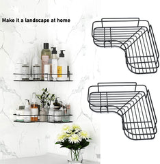 2Pcs Corner Shower Shelves，Self Adhesive No Drilling Wall Mounted Shower Storage Shelf Organizer For Your Bathroom, Kitchen And Toilet，Iron Art，Black