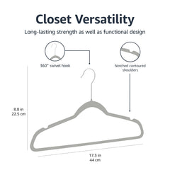 Slim, Velvet, Non-Slip Suit Clothes Hangers, Gray/Silver - Pack of 50