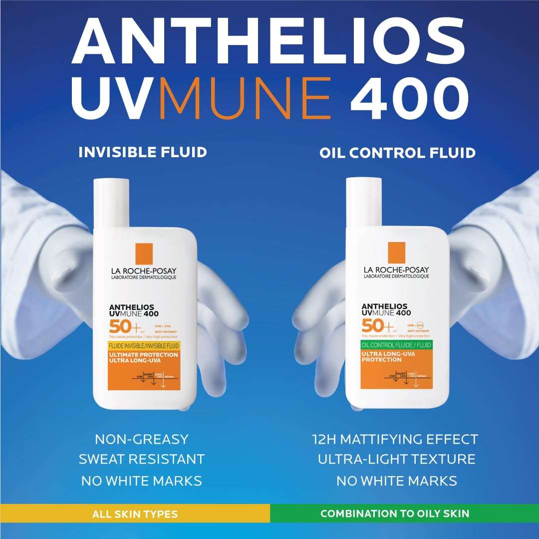 Anthelios UVMune 400 Invisible Oil Control Fluid Sunscreen with SPF 50+ for Oily Skin by La Roche-Posay, 50ml