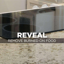 Glass cooktop surface with burner rings and speckled residue