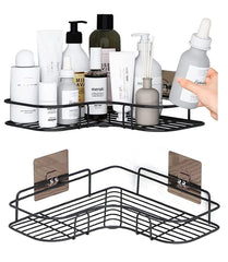 2Pcs Corner Shower Shelves，Self Adhesive No Drilling Wall Mounted Shower Storage Shelf Organizer For Your Bathroom, Kitchen And Toilet，Iron Art，Black