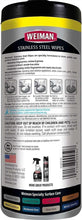 Weiman stainless steel wipes canister back panel with barcode and instructions