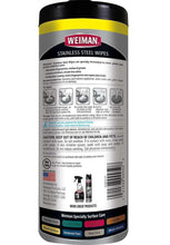 Weiman stainless steel cleaning wipes canister back label