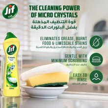 Jif lemon cream cleaner bottle with micro crystals cleaning icons and text