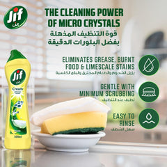 Limpiador en crema JIF, con tecnología de microcristales, Limón, elimina grasa, restos de comida quemada y manchas de cal, 4 x 500ml