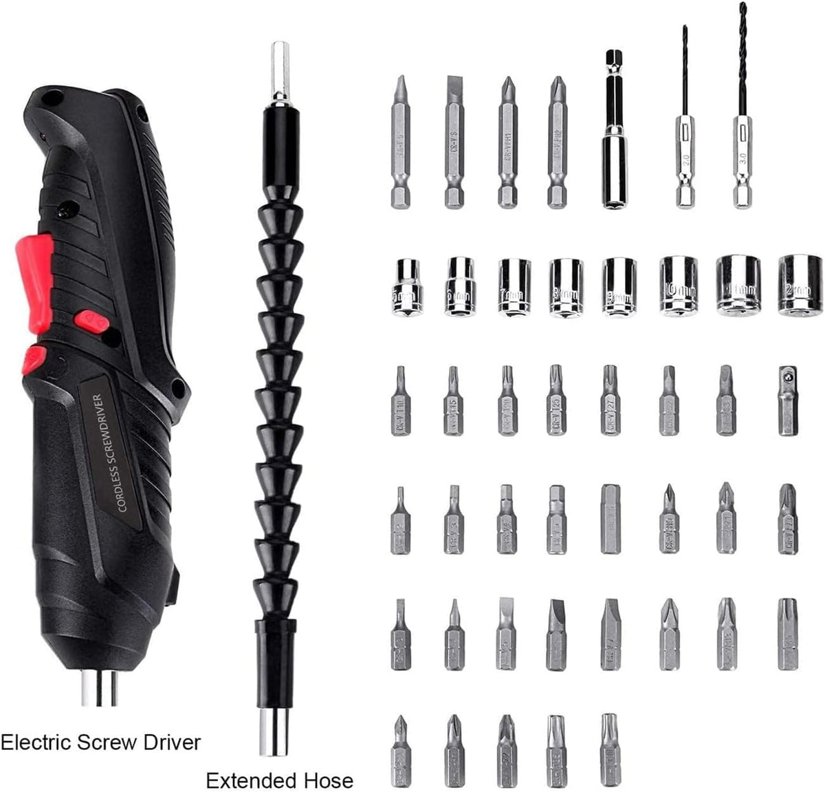 Electric Screwdriver Set, 47 In 1 Usb Rechargeable Screwdriver Gun Twistable Handle, 3.6V Drill Screwdriver Bits Set With Built-In Led, 1800Mah Black