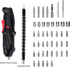 Electric Screwdriver Set, 47 In 1 Usb Rechargeable Screwdriver Gun Twistable Handle, 3.6V Drill Screwdriver Bits Set With Built-In Led, 1800Mah Black