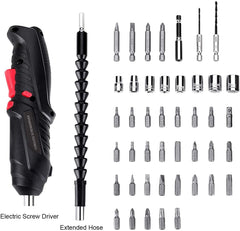 Electric Screwdriver Set, 47 In 1 Usb Rechargeable Screwdriver Gun Twistable Handle, 3.6V Drill Screwdriver Bits Set With Built-In Led, 1800Mah Black