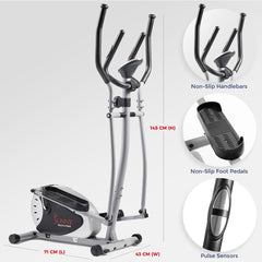 Máquina elíptica magnética Sunny Health &amp; Fitness, máquina de entrenamiento corporal completo con monitor LCD y agarres para medir el pulso, equipo de cardio para el hogar, SF-E905