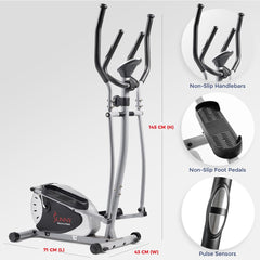 Máquina elíptica magnética Sunny Health &amp; Fitness, máquina de entrenamiento corporal completo con monitor LCD y agarres para medir el pulso, equipo de cardio para el hogar, SF-E905