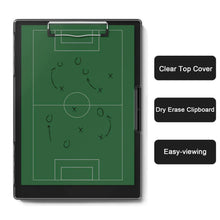 Black dry-erase clipboard with clear top cover and green sports tactics display