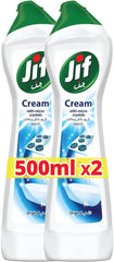 Jif Cream Cleaner with Microcrystalline Technology and Original Scent, Removes Grease, Burnt-On Food and Tough Stains, 500ml, 2 Pack