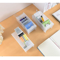 Organizador de escritorio grande Marbrasse de 3 piezas: organizador de bolígrafos para oficina, escuela y hogar. Portabolígrafos blanco translúcido, alta capacidad, juego de 3, 12 compartimentos (portalápices grande blanco)