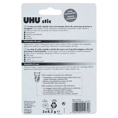 UHU stic, 8.2g, pack of 3, the proven glue stick, strong, fast, solvent free, clean, safe & sustainable for school, home, office, kids, arts and crafts, 98% natural, now packed in 50% recycled plastic