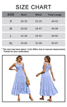 Dress size chart with bust, waist, and total length measurements for S to XL