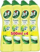 Jif lemon cream cleaner four 500ml bottles with green caps and yellow label