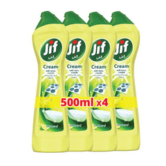 Limpiador en crema JIF, con tecnología de microcristales, Limón, elimina grasa, restos de comida quemada y manchas de cal, 4 x 500ml