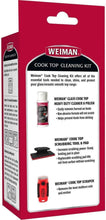 Weiman cook top cleaning kit box with red cleaner bottle, black pad, and razor scraper