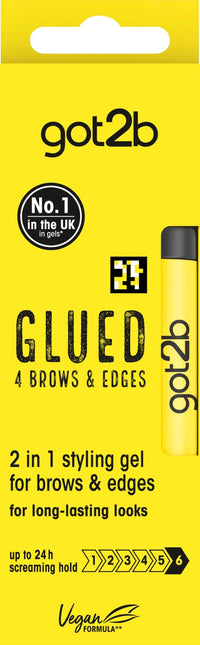 Got2b Glued for Brows & Edges 2 in 1 Wand Eyebrow Gel, 72hr Hold, No White Residue or Stickness, Vegan, Silicone Free, Alcohol Free, 16 ml