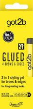 Eyebrow and edge styling gel box, got2b Glued, black cap, 16 ml.