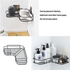 2Pcs Corner Shower Shelves，Self Adhesive No Drilling Wall Mounted Shower Storage Shelf Organizer For Your Bathroom, Kitchen And Toilet，Iron Art，Black
