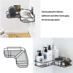 2Pcs Corner Shower Shelves，Self Adhesive No Drilling Wall Mounted Shower Storage Shelf Organizer For Your Bathroom, Kitchen And Toilet，Iron Art，Black