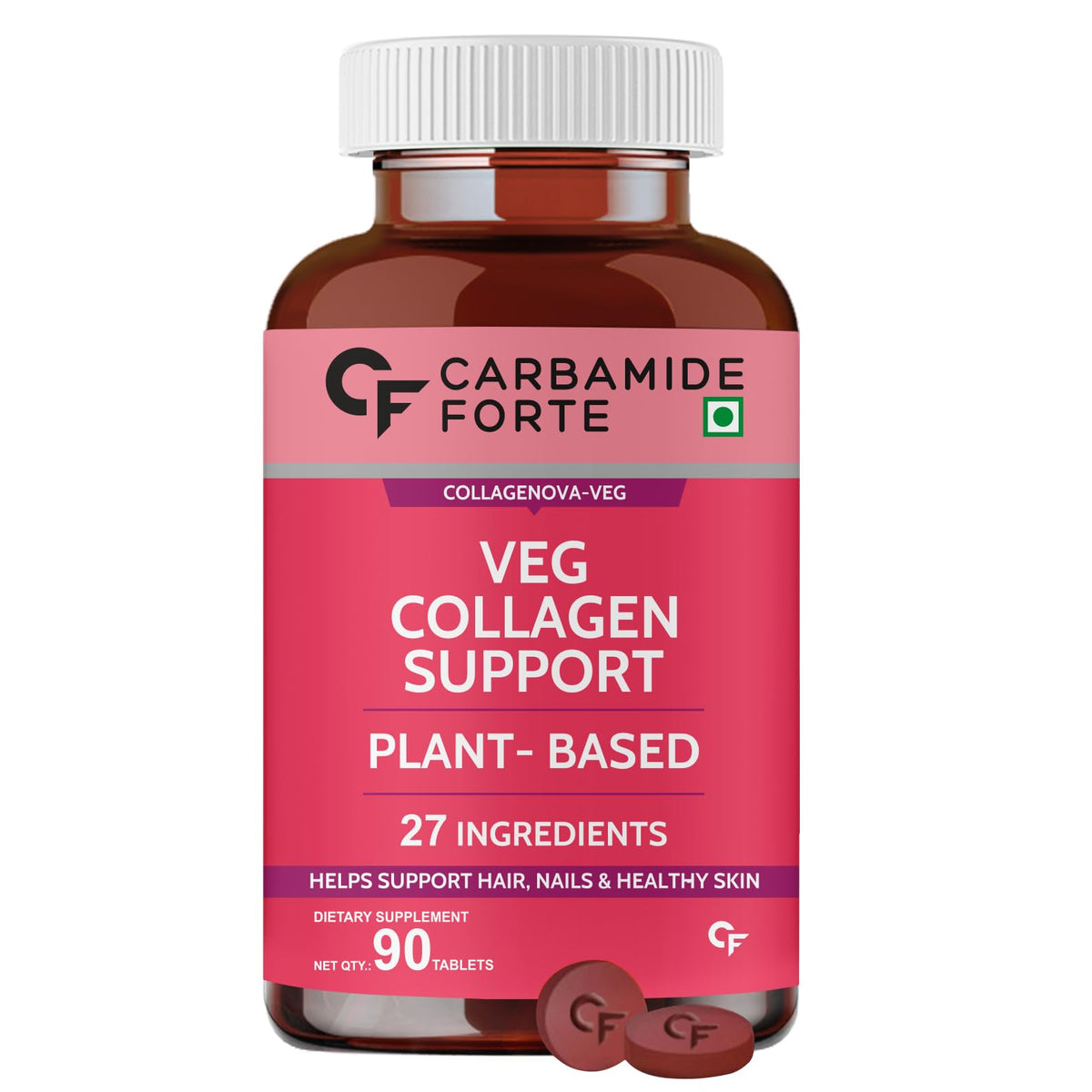 Carbamide Forte 100% Veg Collagen Supplements for Skin & Hair | Vegan Collagen Supplements for Women | 90 Veg Tablets