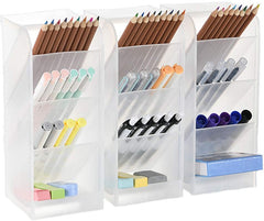 Organizador de escritorio grande Marbrasse de 3 piezas: organizador de bolígrafos para oficina, escuela y hogar. Portabolígrafos blanco translúcido, alta capacidad, juego de 3, 12 compartimentos (portalápices grande blanco)