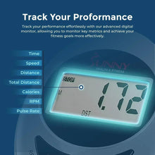 Magnetic elliptical machine LCD monitor displaying speed, RPM and pulse rate
