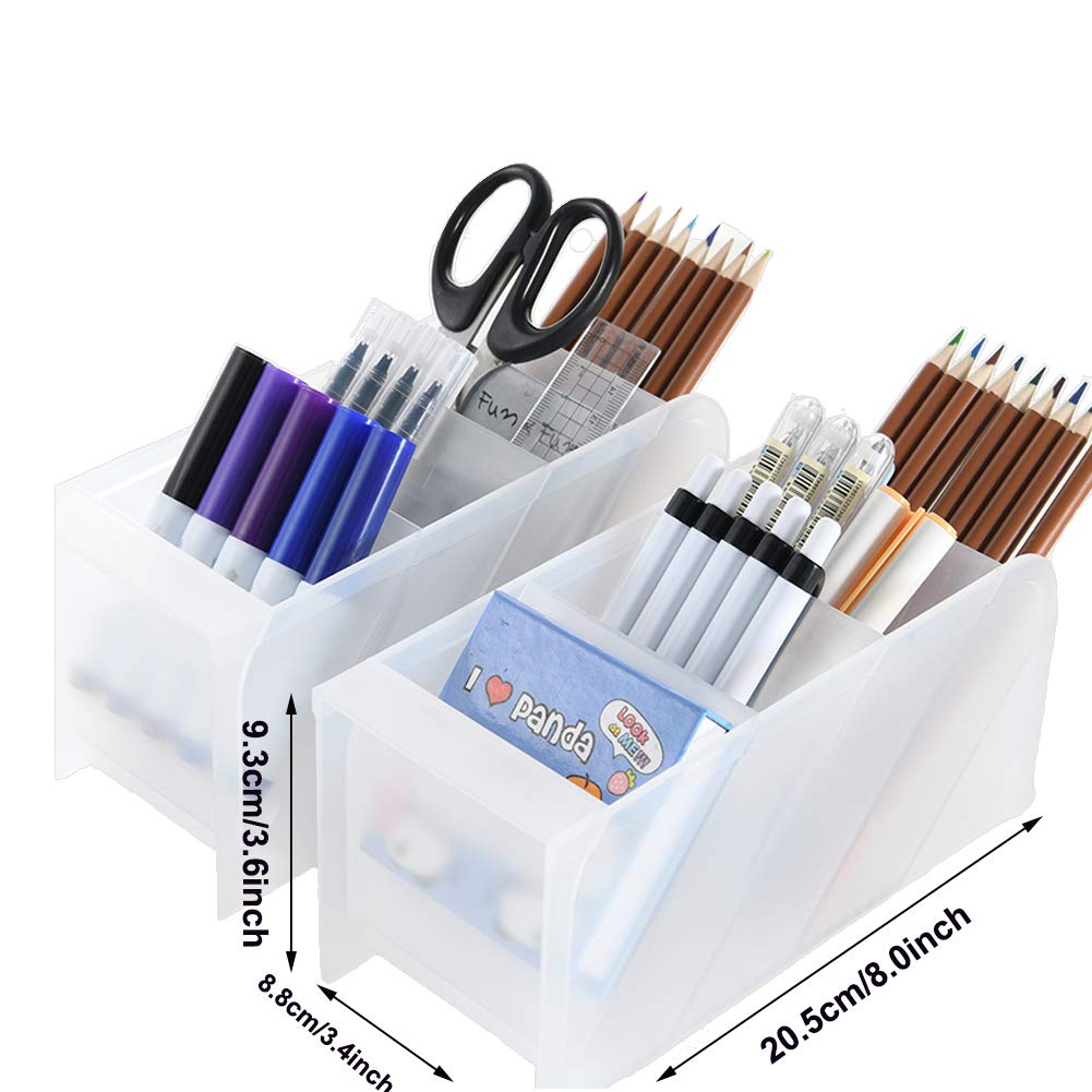 Organizador de escritorio grande Marbrasse de 3 piezas: organizador de bolígrafos para oficina, escuela y hogar. Portabolígrafos blanco translúcido, alta capacidad, juego de 3, 12 compartimentos (portalápices grande blanco)