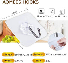 Transparent adhesive wall hook with chrome metal S hook, 60mm size and load details